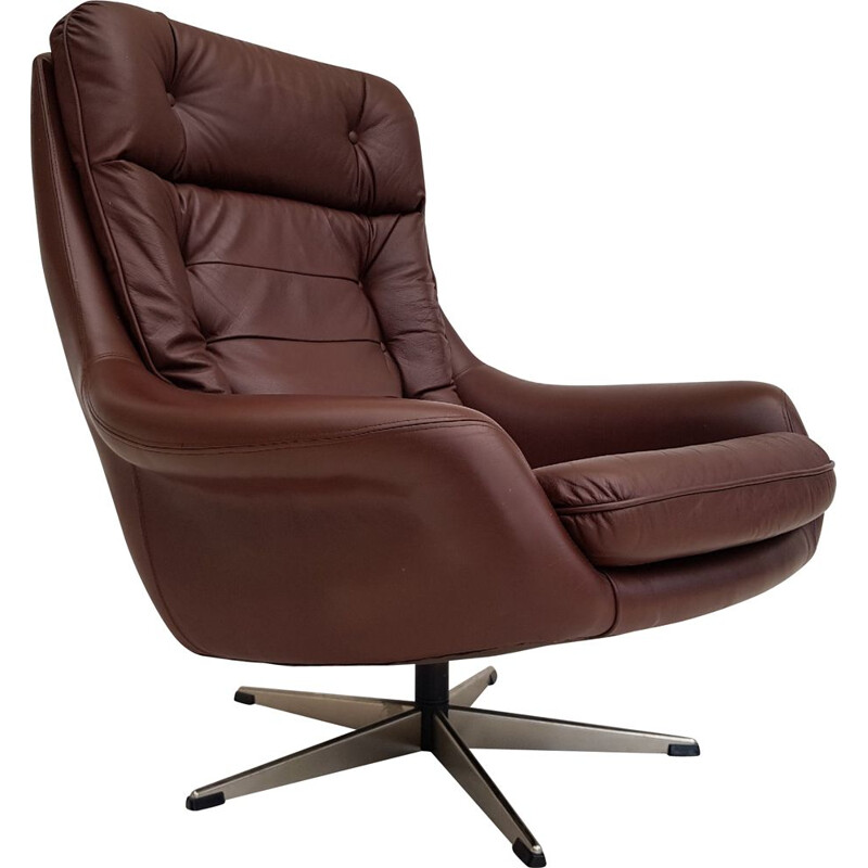 Fauteuil pivotant vintage en cuir rembourré Danois 1970