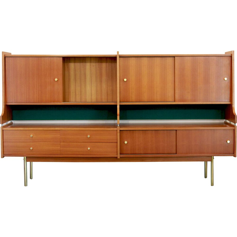 Vintage Big Scandinavian Sideboard in Teak Wood And Brass Swedish 1950s