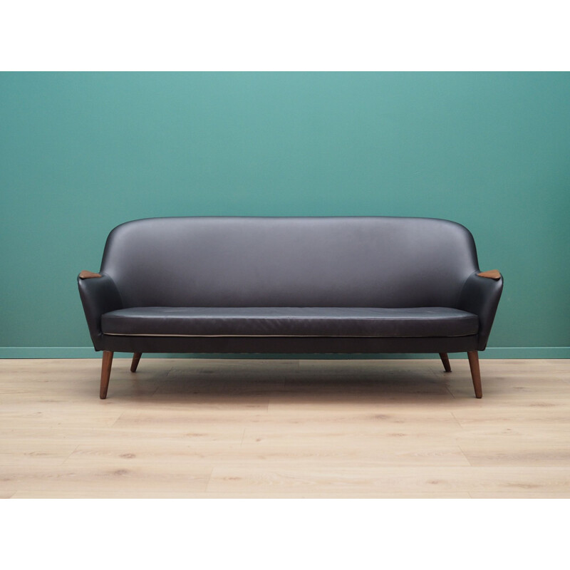 Vintage Sofa black leather Danish 1970s