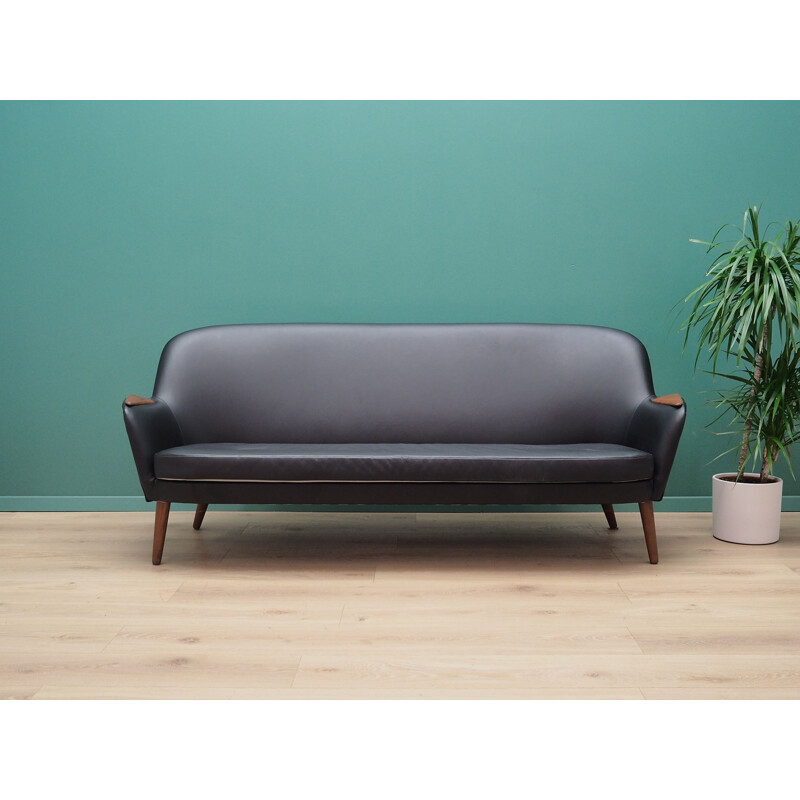 Vintage Sofa black leather Danish 1970s