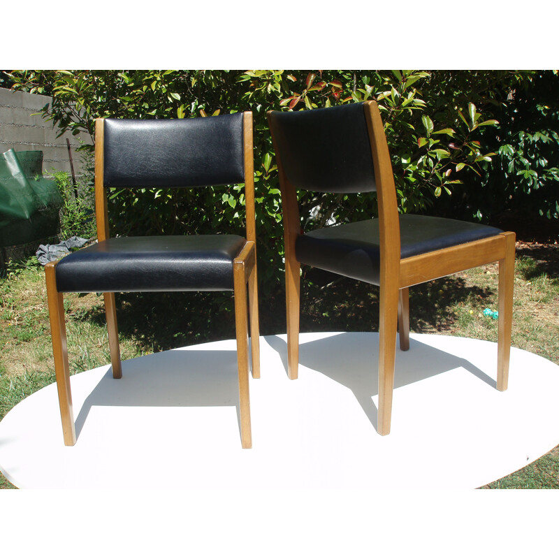 Set of 6 Scandinavian vintage chairs in black skai 1970s