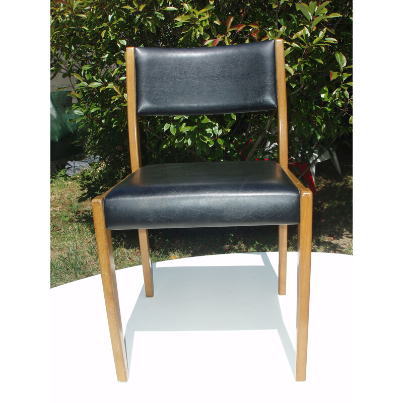 Set of 6 Scandinavian vintage chairs in black skai 1970s