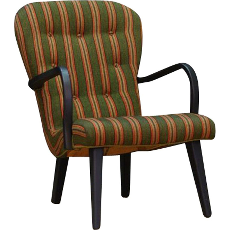 Vintage Armchair green orange and yellow stripes Scandinavian Danish 1970