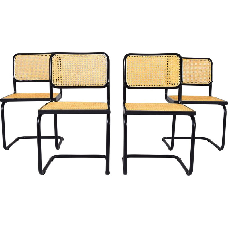 Set of 4 Black Mid-Century Chair B32  Marcel Breuer Cesca Italy 1970s