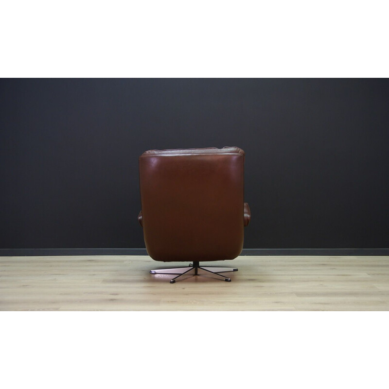 Vintage brown leather and steel vintage armchair scandinavian 1970s