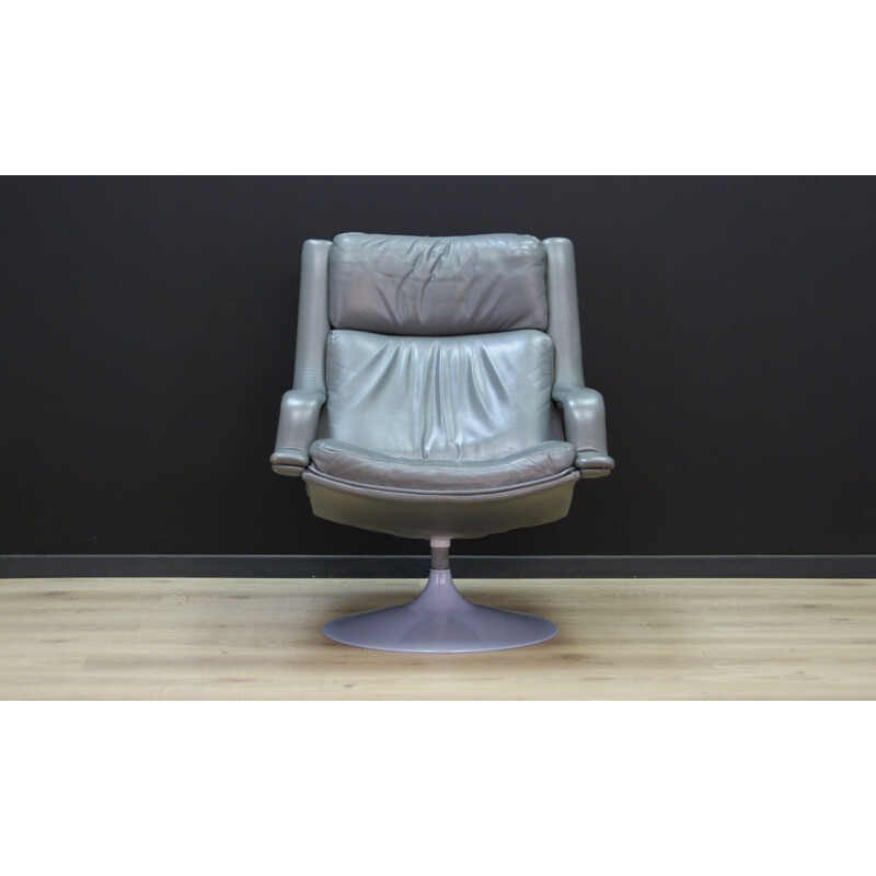 Vintage armchair Grey leather by Geoffrey Harcourt 1970s