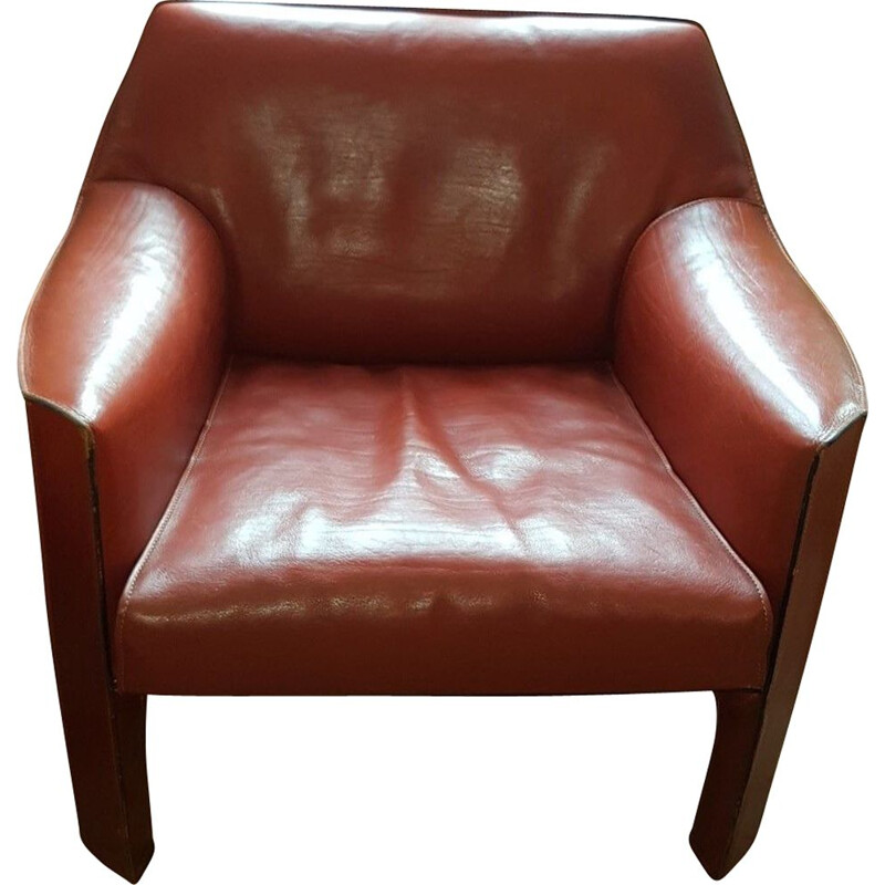 Vintage armchair CAB 415 brown leather by Mario Bellini for Cassina 1980