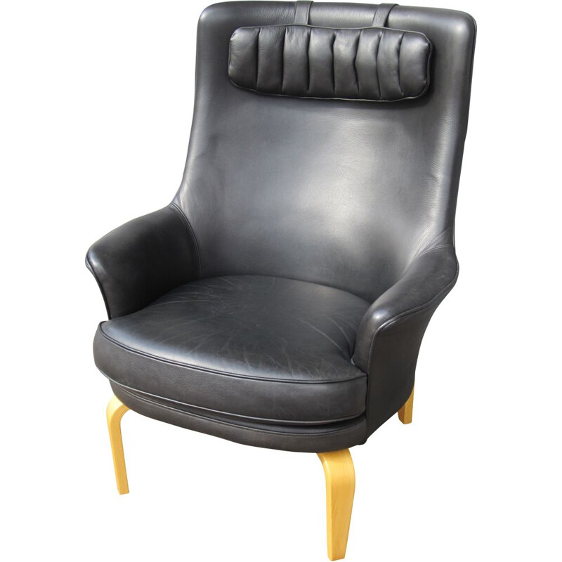 Vintage Pilot armchair by Arne Norell in black Scandinavian leather 1967