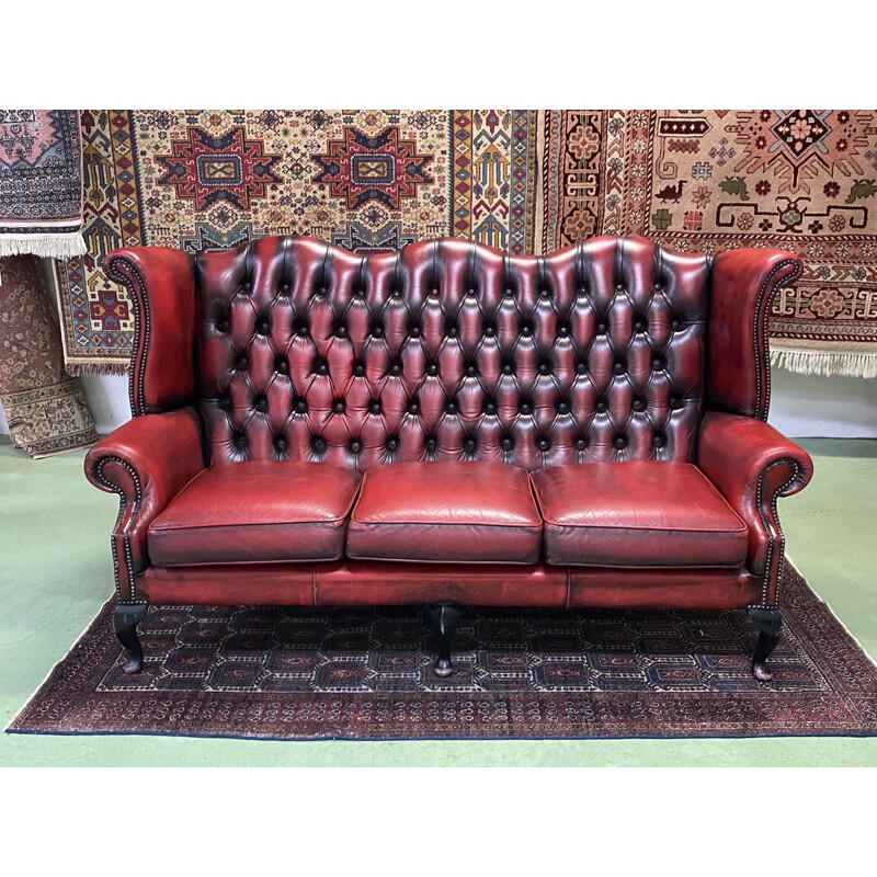 Vintage Chesterfield 3 seater sofa in red leather 1980s