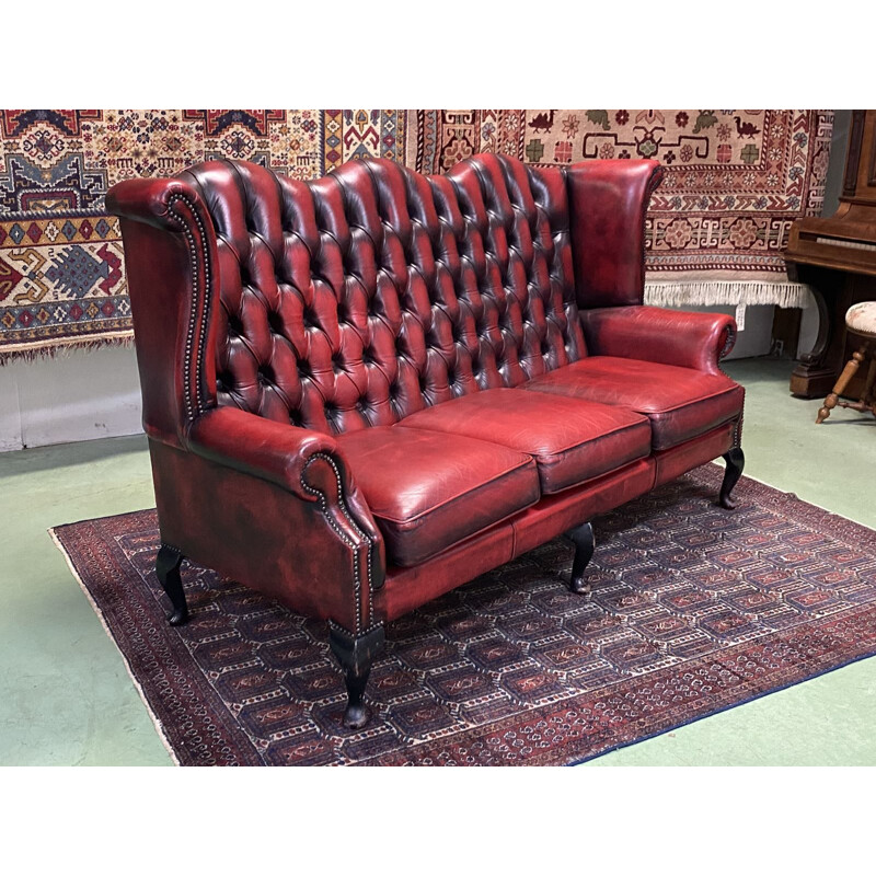 Vintage Chesterfield 3 seater sofa in red leather 1980s