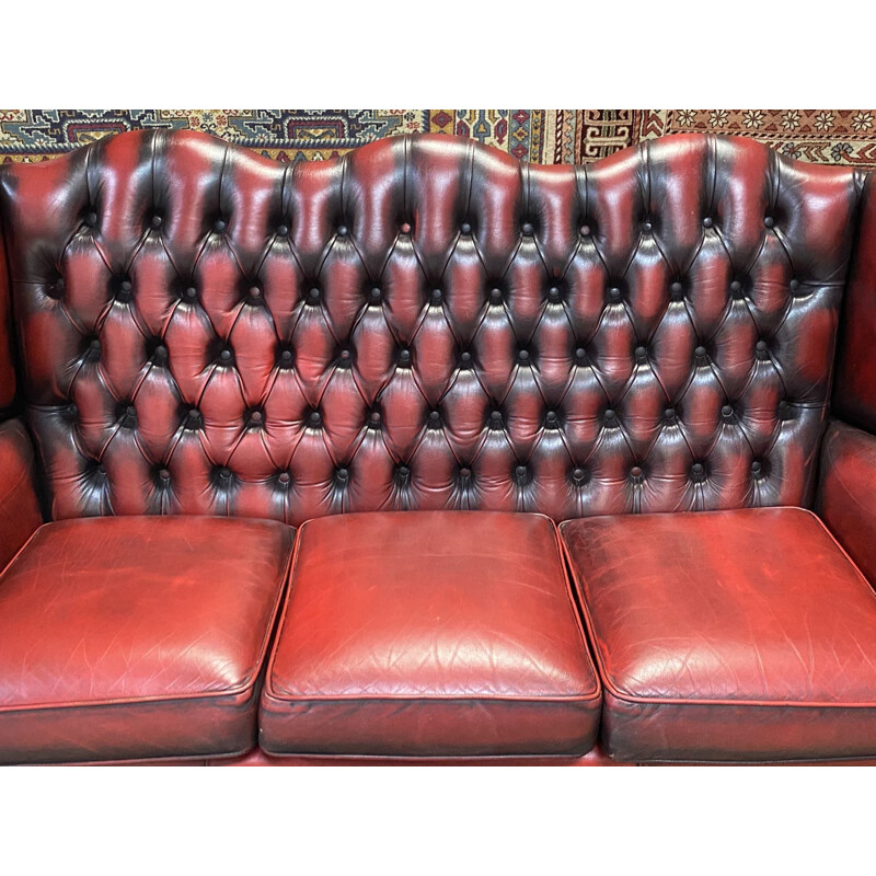 Vintage Chesterfield 3 seater sofa in red leather 1980s