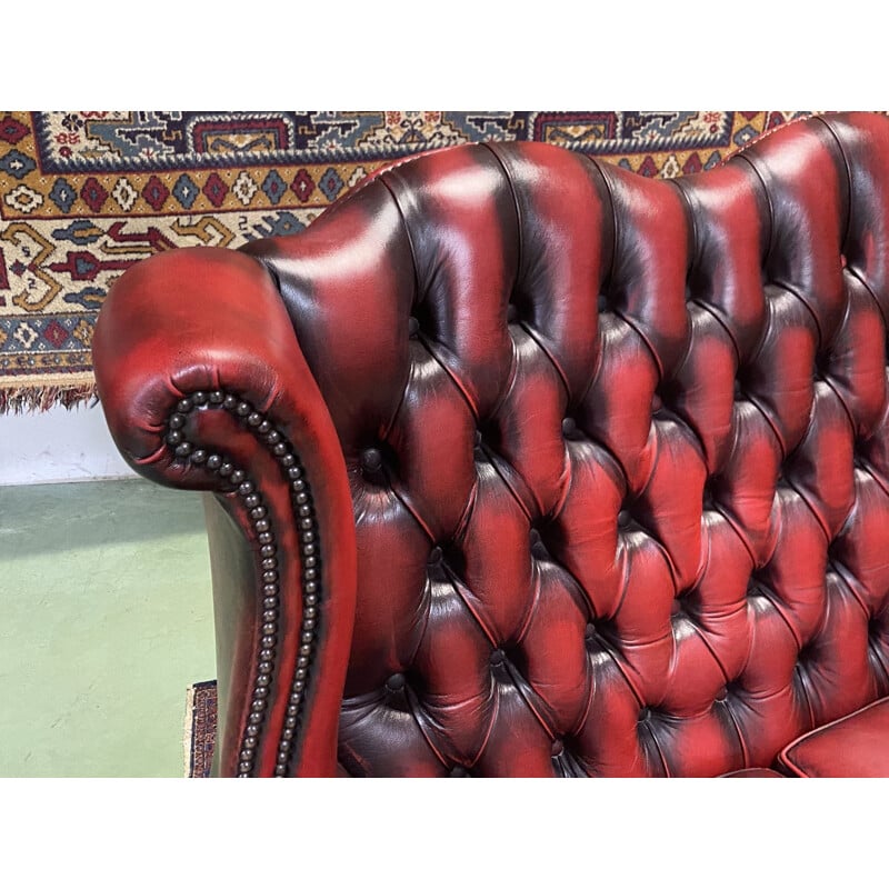 Vintage Chesterfield 3 seater sofa in red leather 1980s