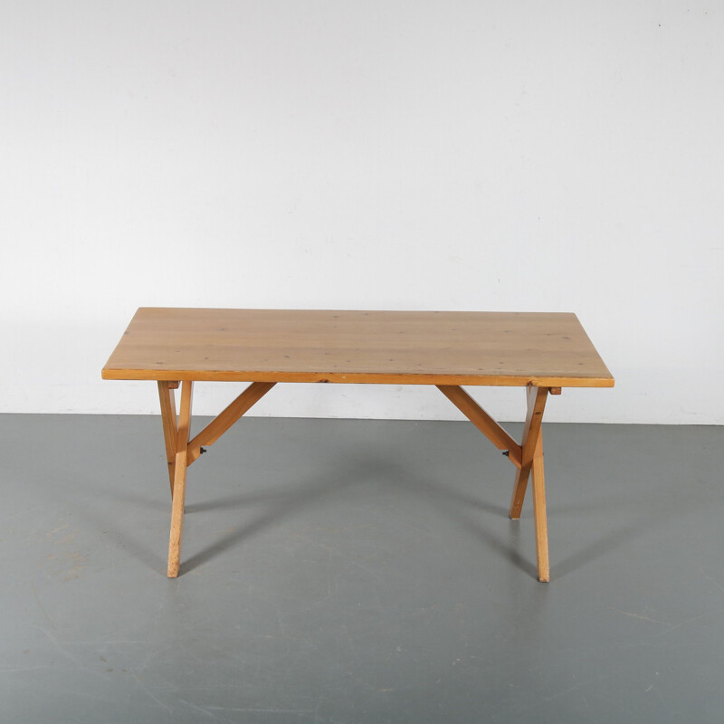 Vintage Pine cross base dining table France 1960s