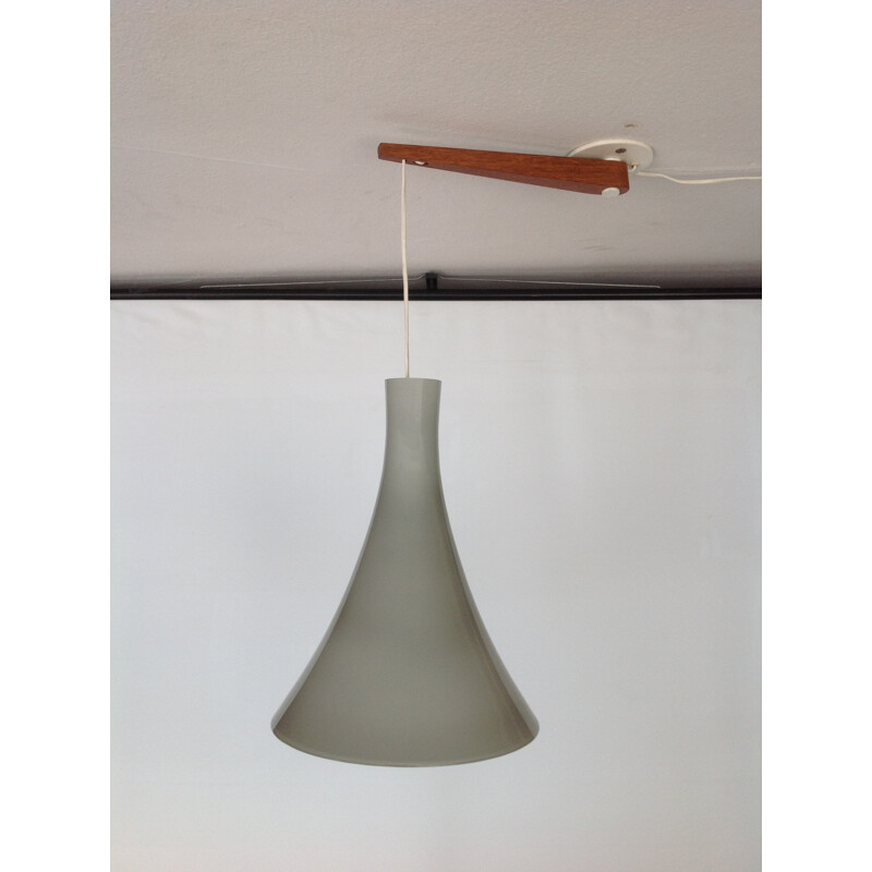 Hanging lamp in teak and glass, H A JAKOBSSON - 1950s