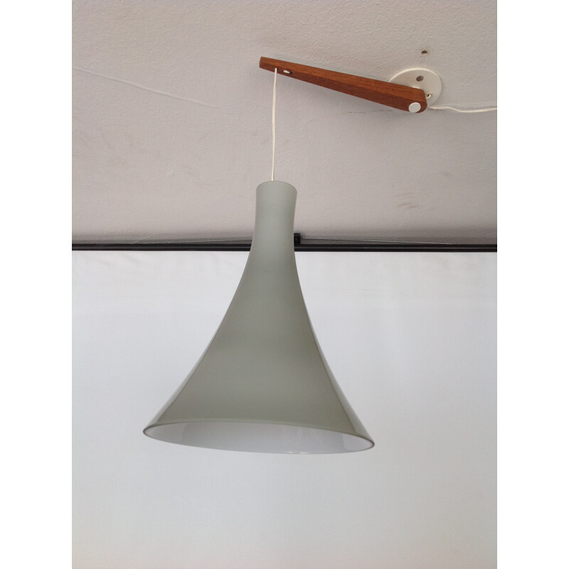 Hanging lamp in teak and glass, H A JAKOBSSON - 1950s