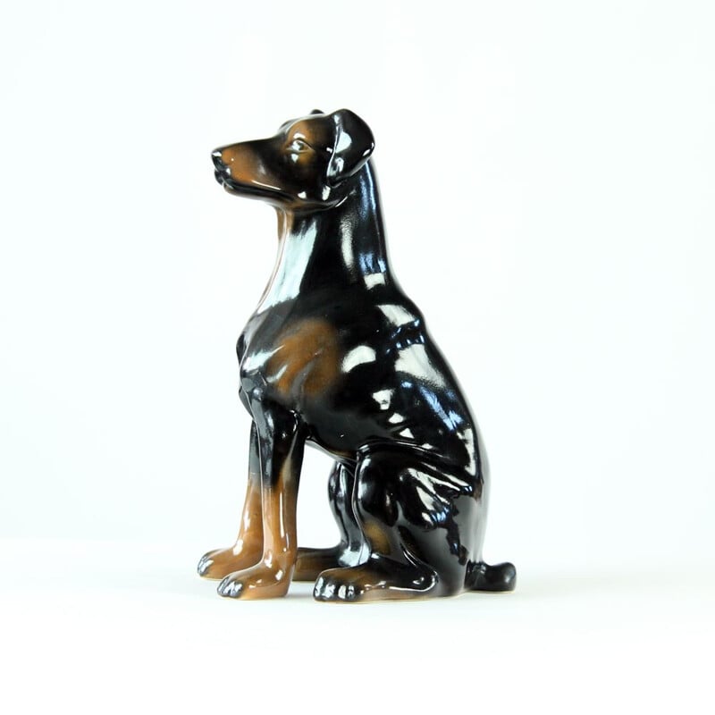 Statue vintage d'un ancien pichet doberman en porcelaine de Jikohera, Tchécoslovaquie 1960