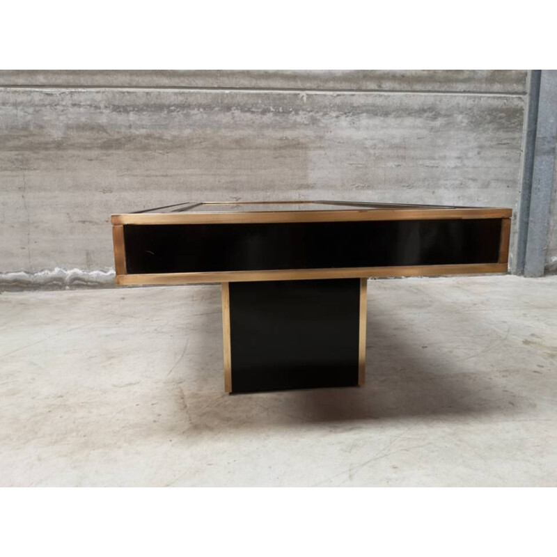 Vintage Coffee table trunk jean claude mahey black lacquer brass 1970