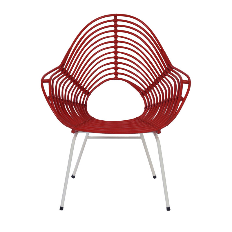 Vintage Red Rattan Chair by Rohe Noordwolde, 1960s