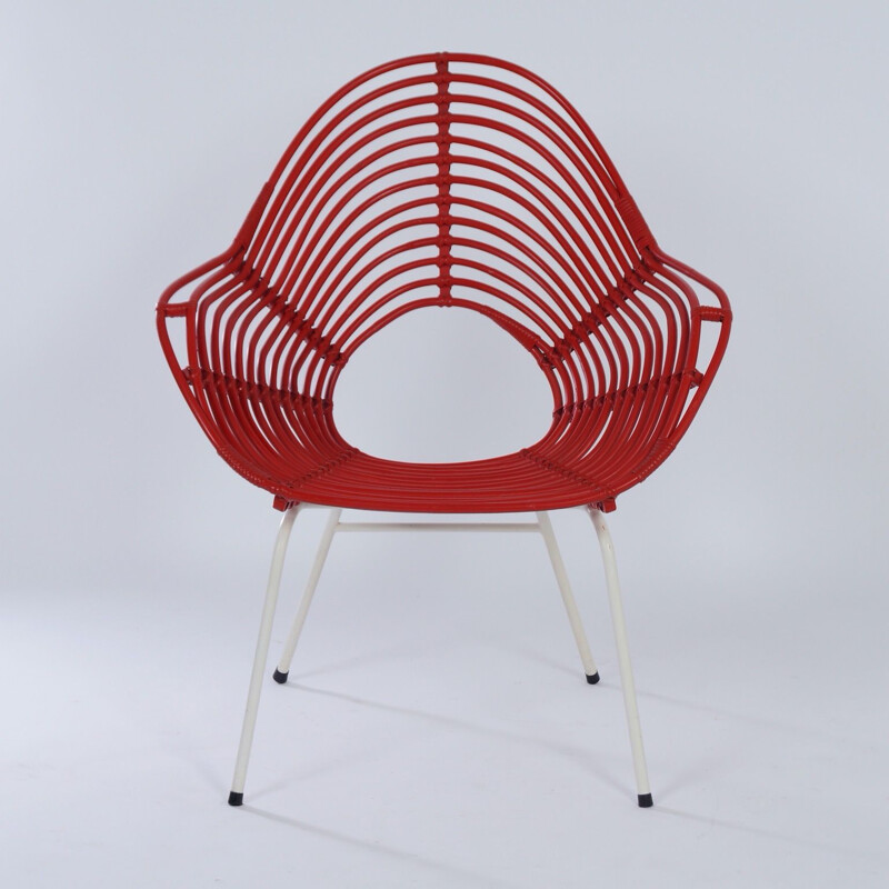 Vintage Red Rattan Chair by Rohe Noordwolde, 1960s