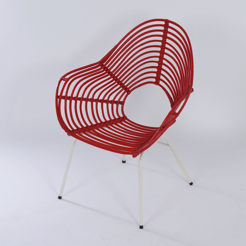Vintage Red Rattan Chair by Rohe Noordwolde, 1960s