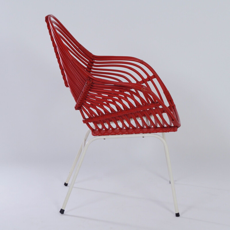 Vintage Red Rattan Chair by Rohe Noordwolde, 1960s