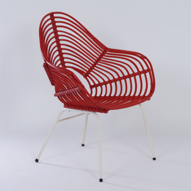 Vintage Red Rattan Chair by Rohe Noordwolde, 1960s