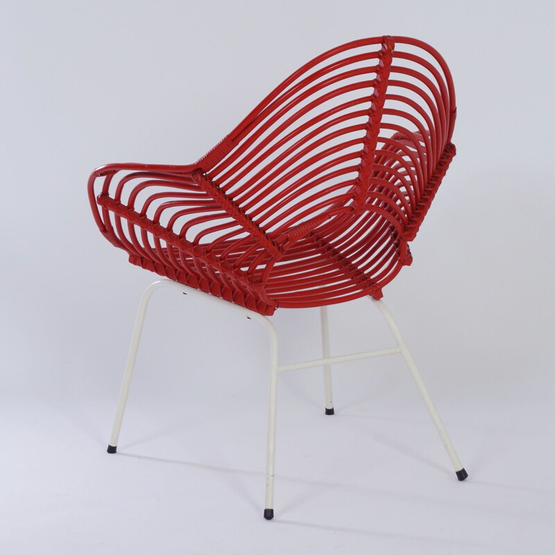 Vintage Red Rattan Chair by Rohe Noordwolde, 1960s