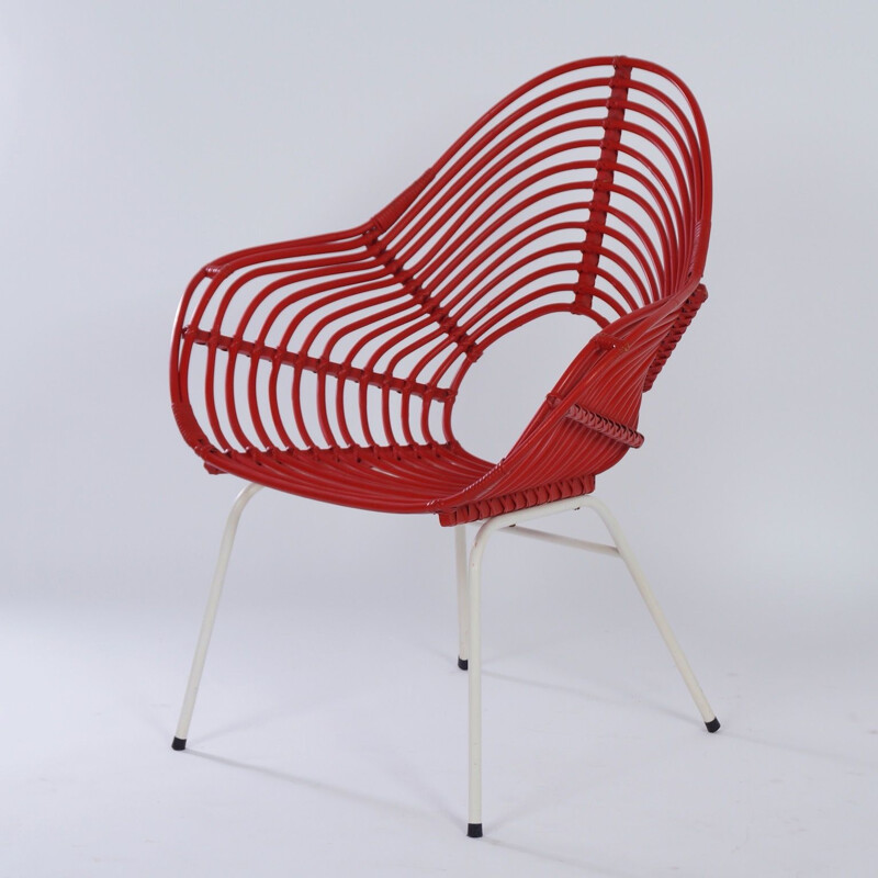 Vintage Red Rattan Chair by Rohe Noordwolde, 1960s