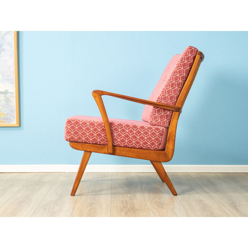 Vintage pink armchair in cherish wood by Knoll Antimott 1950s