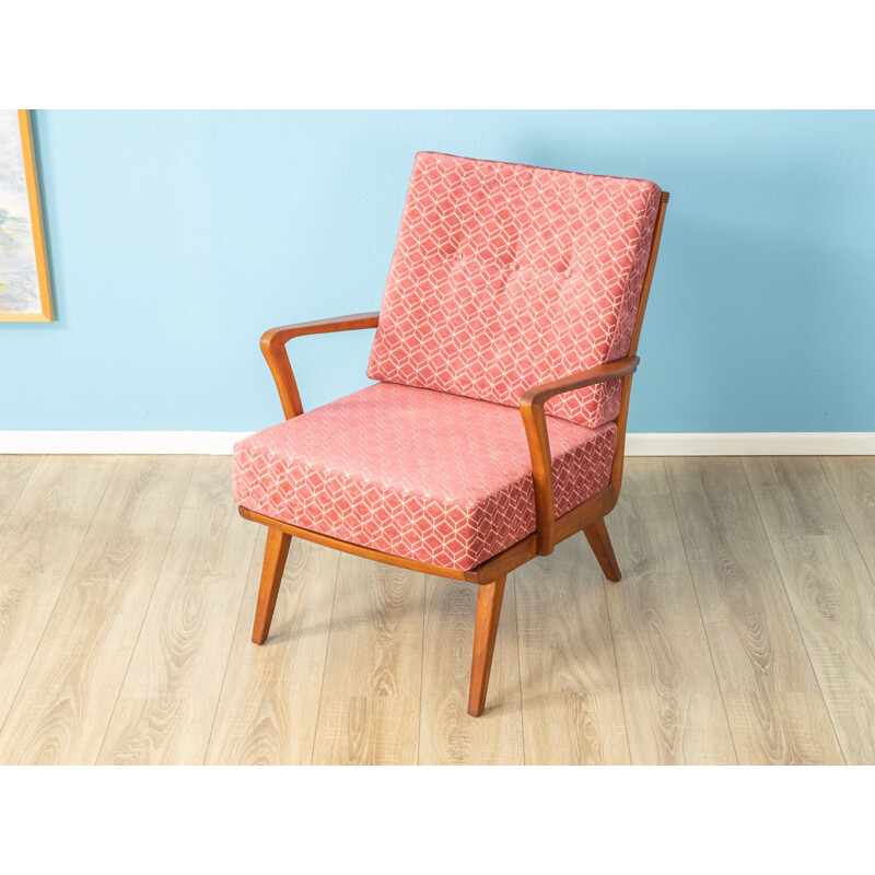 Vintage pink armchair in cherish wood by Knoll Antimott 1950s