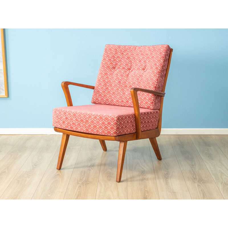 Vintage pink armchair in cherish wood by Knoll Antimott 1950s