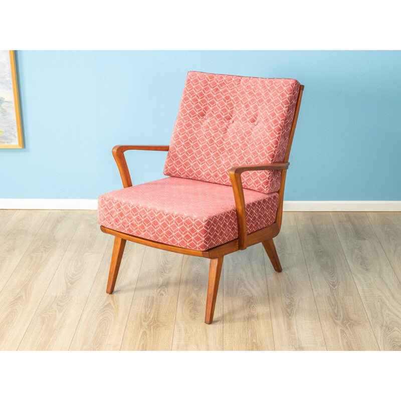 Vintage pink armchair in cherish wood by Knoll Antimott 1950s