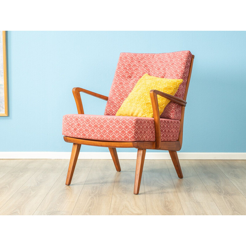 Vintage pink armchair in cherish wood by Knoll Antimott 1950s