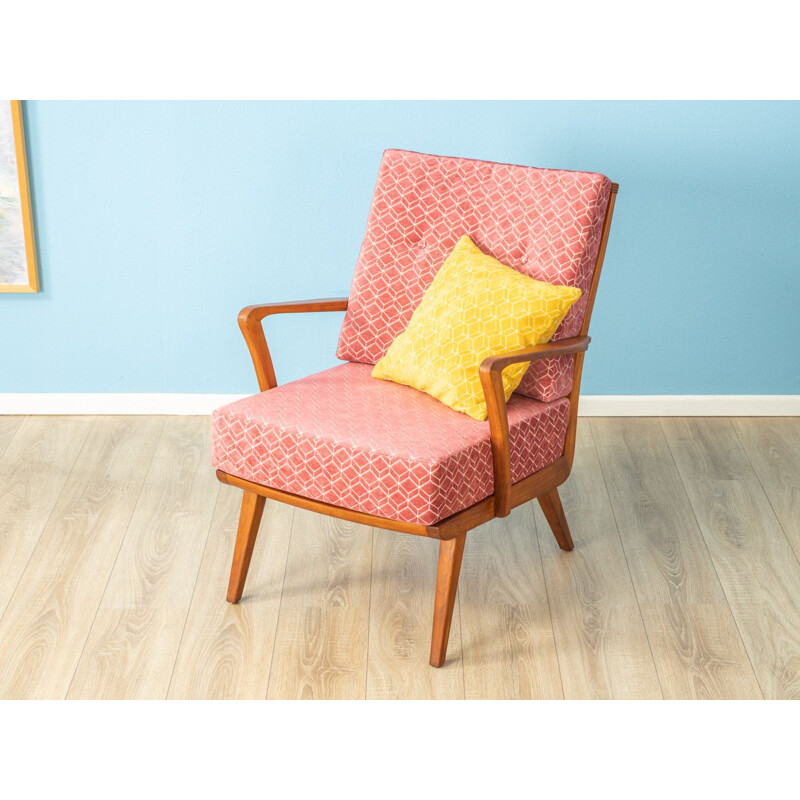 Vintage pink armchair in cherish wood by Knoll Antimott 1950s