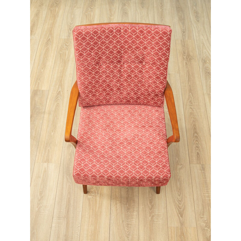 Vintage pink armchair in cherish wood by Knoll Antimott 1950s