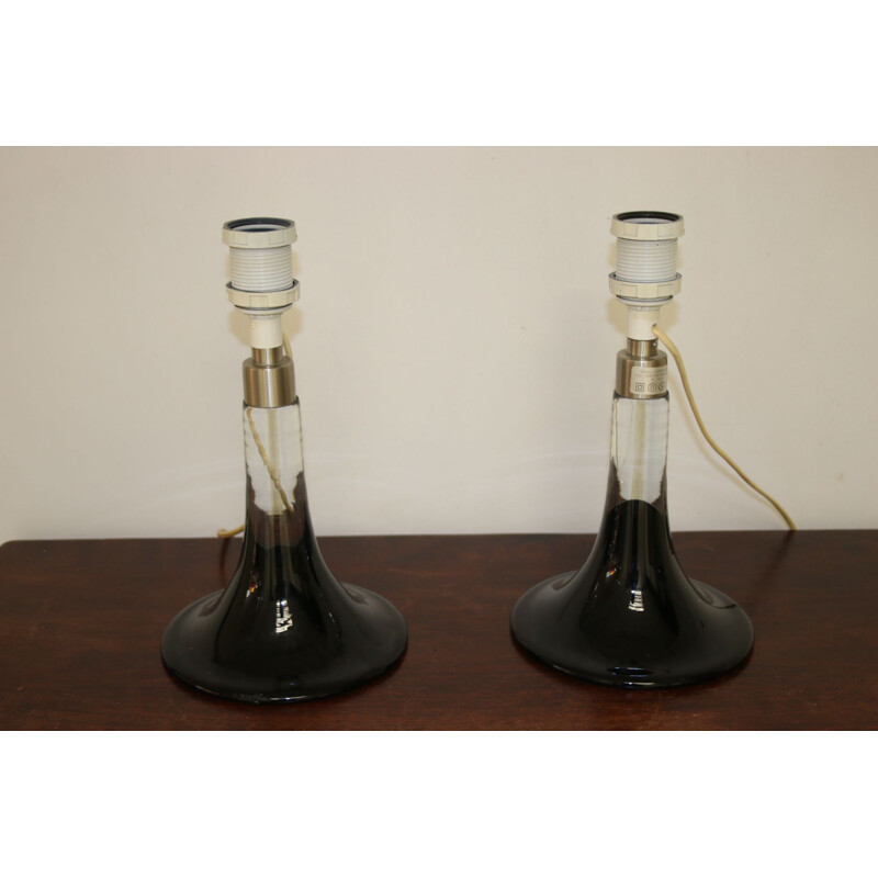 Pair of vintage Glass Lamp Bases Royal Copenhagen Model Lille