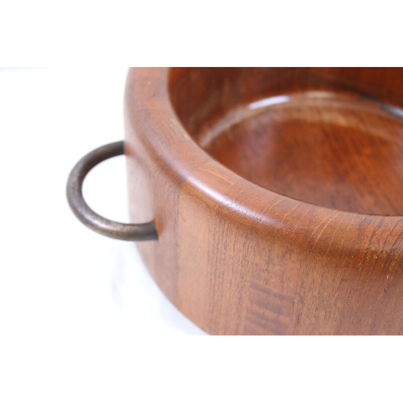 Vintage Teak Round Bowl with black handles Digmeds Denmark 1960