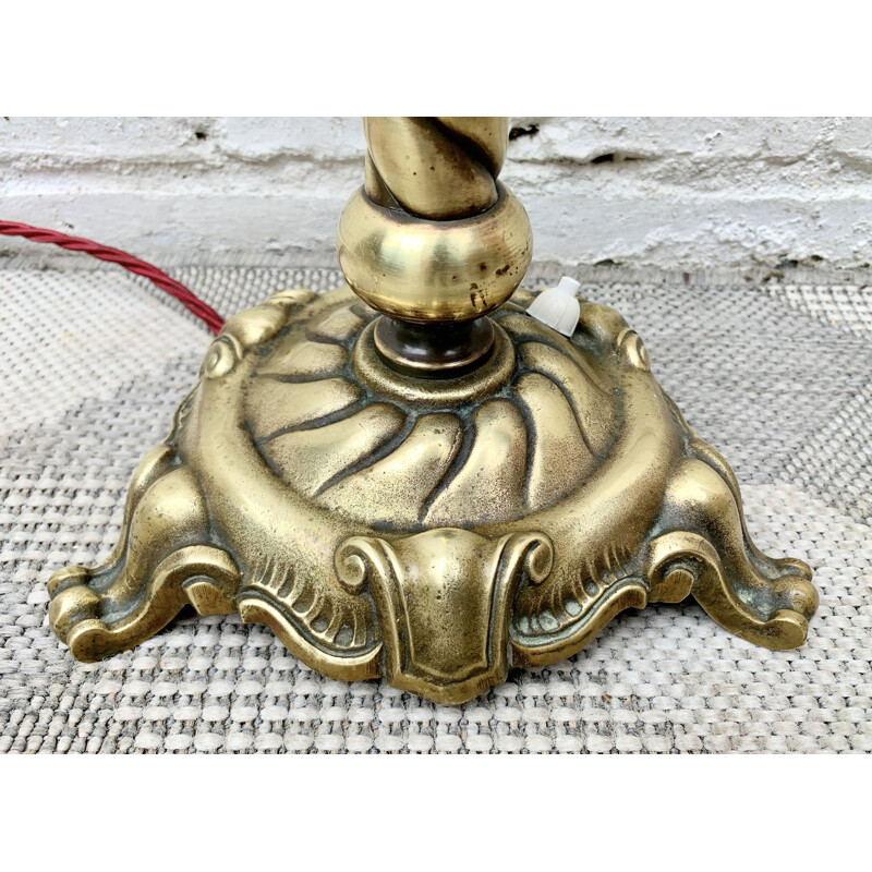 Vintage Brass Lamp with Opal Glass Shade