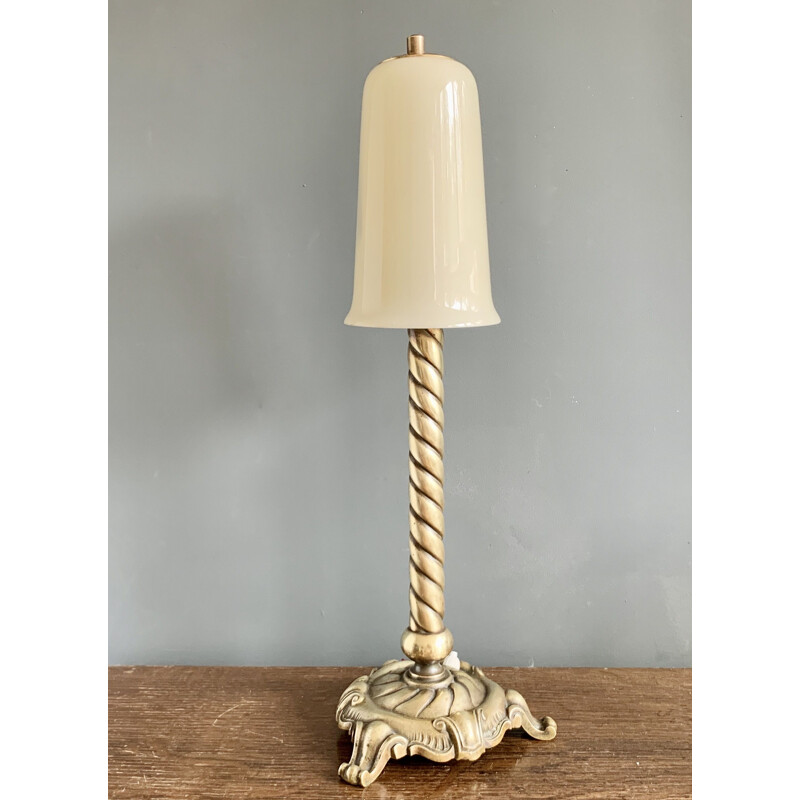 Vintage Brass Lamp with Opal Glass Shade