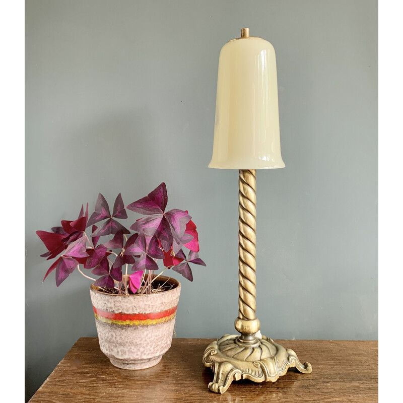 Vintage Brass Lamp with Opal Glass Shade