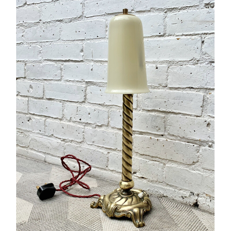 Vintage Brass Lamp with Opal Glass Shade