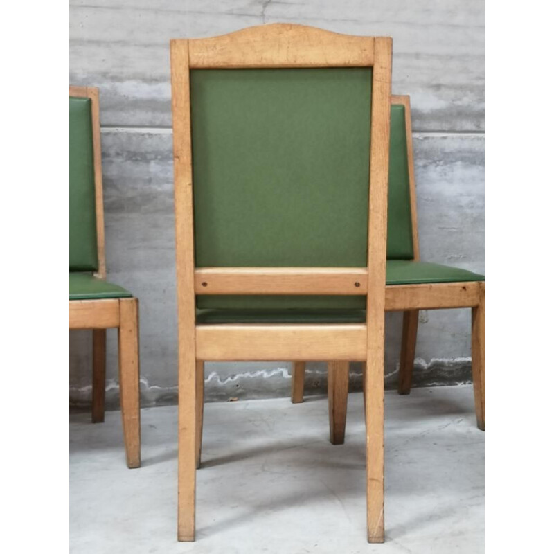 6 chaises vintage Gaston Poisson chêne art déco 1940