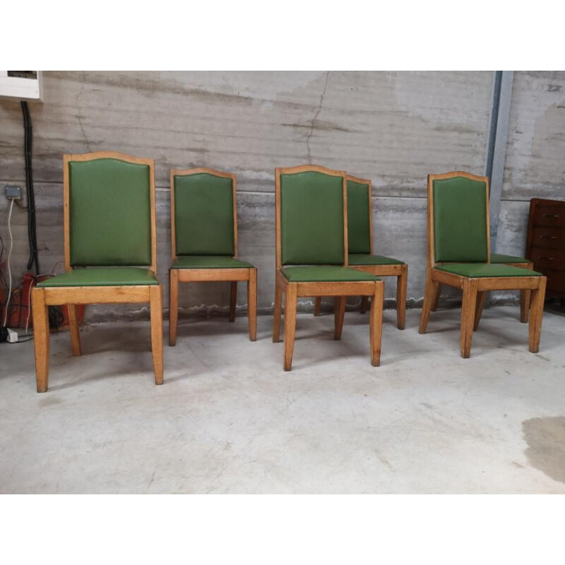 6 chairs vintage Gaston Poisson oak art deco 1940