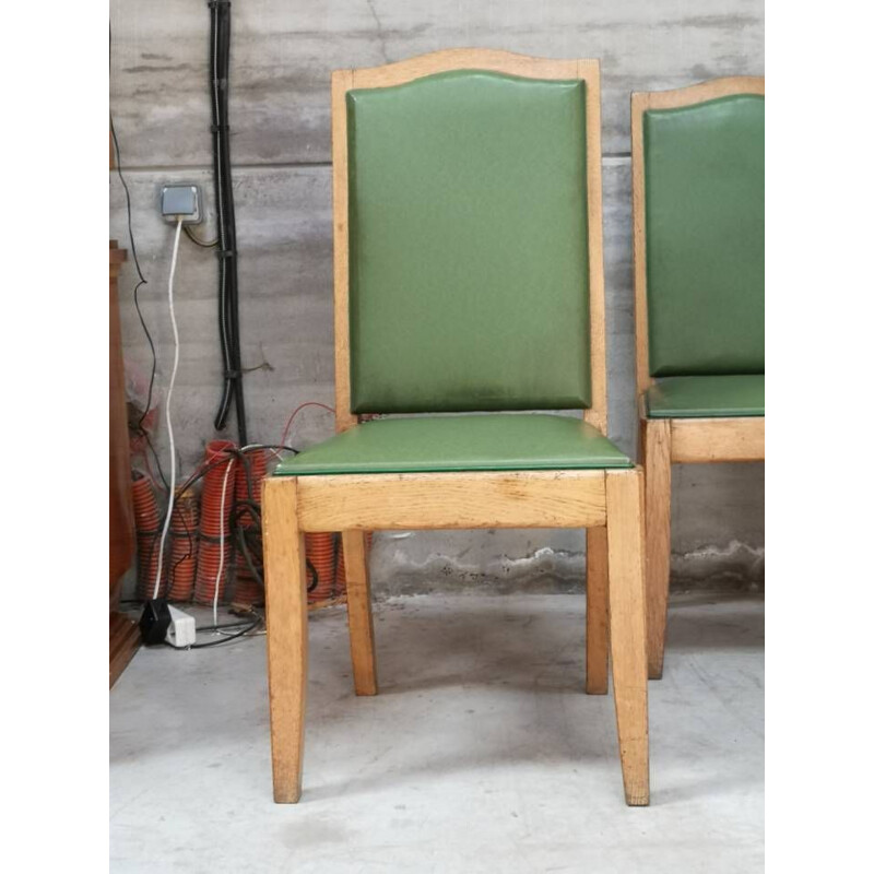 6 chaises vintage Gaston Poisson chêne art déco 1940