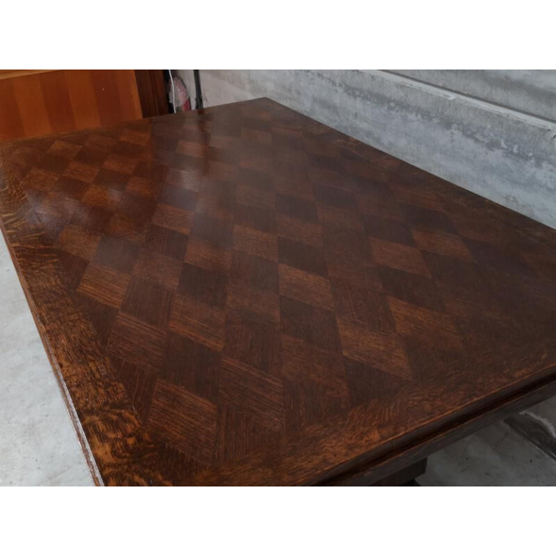 Vintage oak table Gaston Poisson art deco 1940