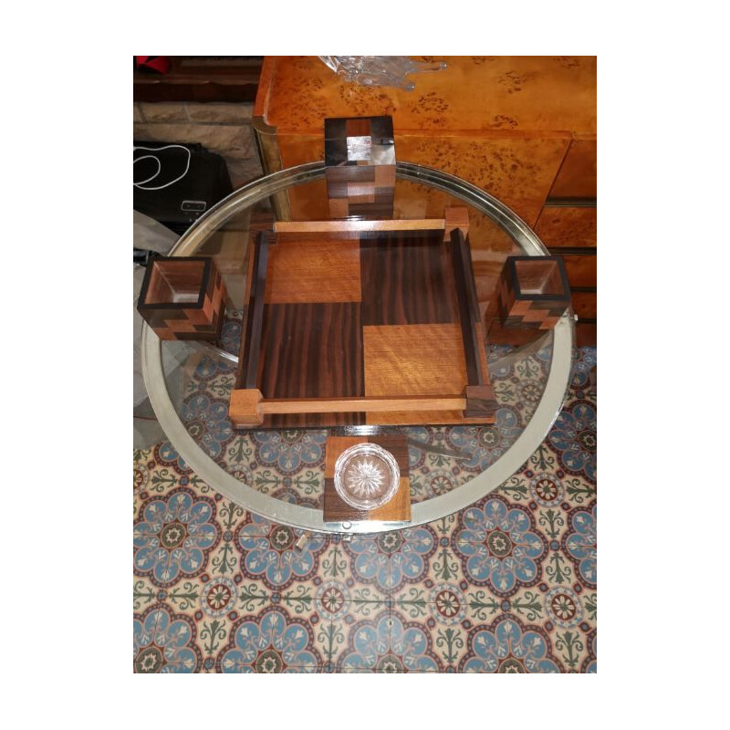 Vintage smoking set in rosewood and art deco macassar