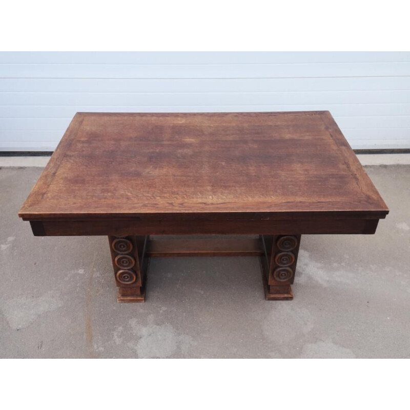 Vintage oak table Charles Dudouyt art deco 1930