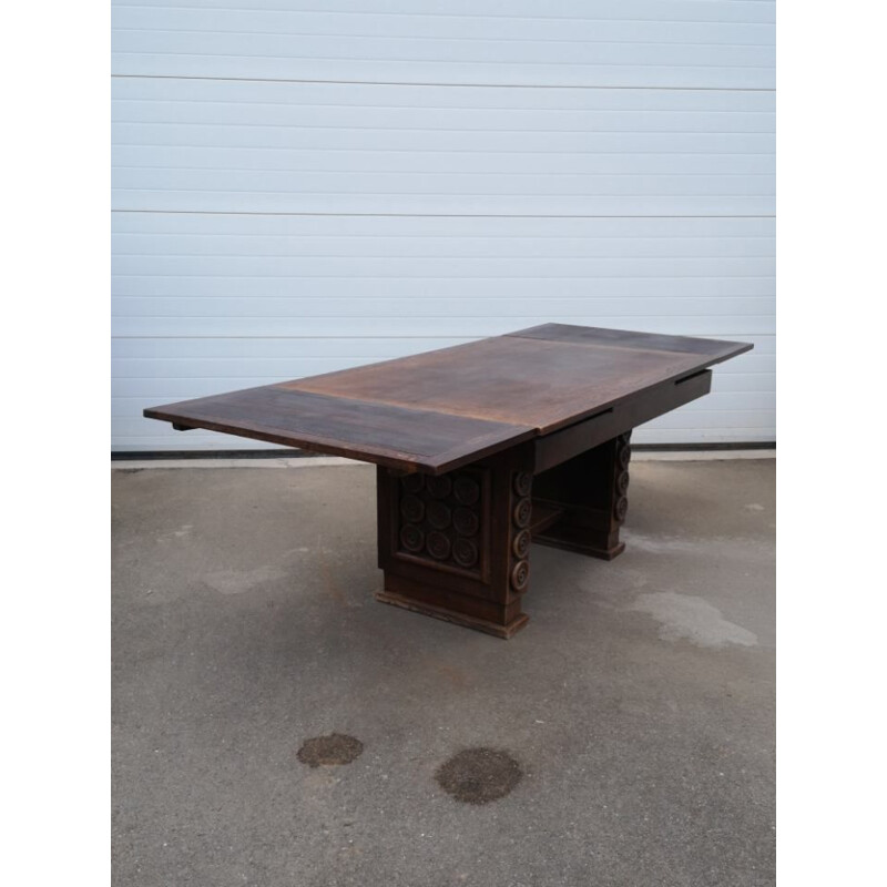 Vintage oak table Charles Dudouyt art deco 1930
