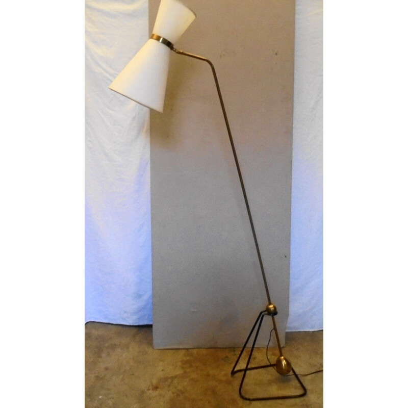 Vintage black lacquered metal pendulum floor lamp 1950