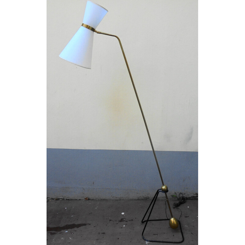 Vintage black lacquered metal pendulum floor lamp 1950